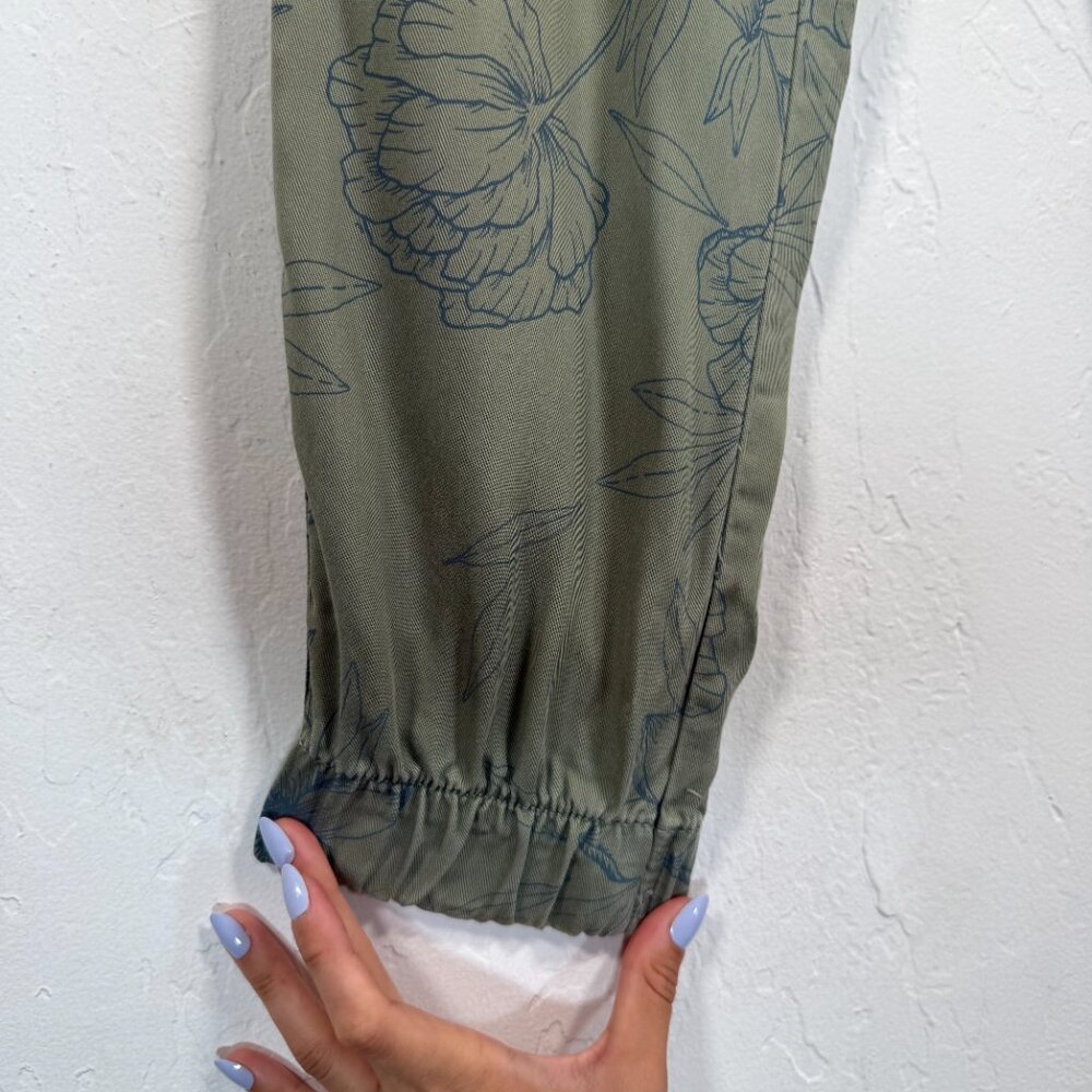 C & C California Army Green Floral Print Elastic Cuffs Jogger Pants Size S - Picture 7 of 12